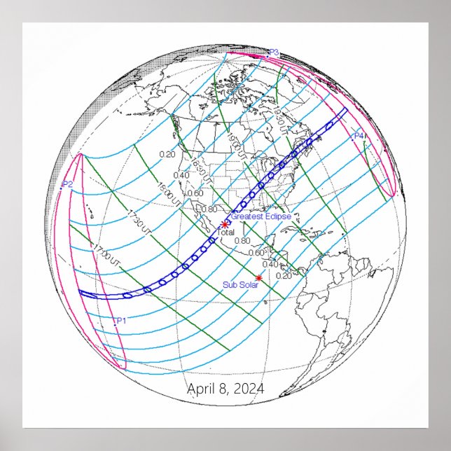 Total Solar Eclipse 2024 Global Path Poster (Front)