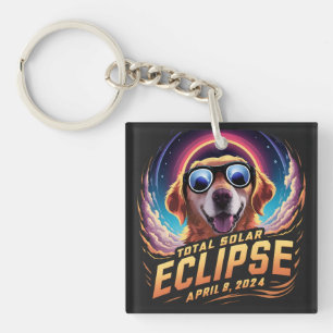 Total Solar Eclipse 2024 Golden Retriever Lover Key Ring