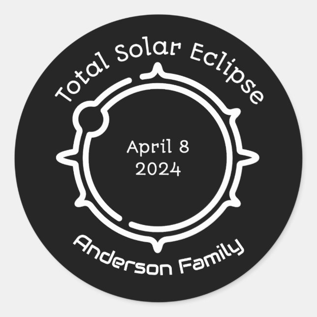Total Solar Eclipse 2024 Modern Minimal Black  Classic Round Sticker (Front)