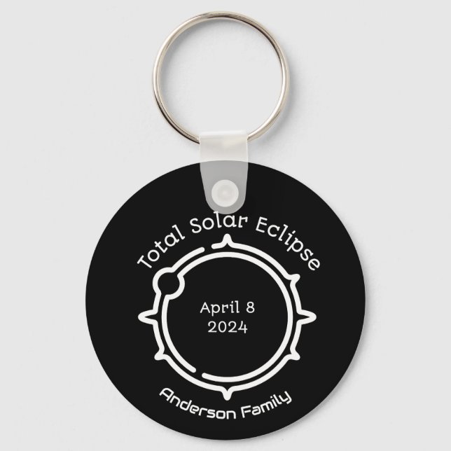 Total Solar Eclipse 2024 Modern Minimal Black  Key Ring (Front)