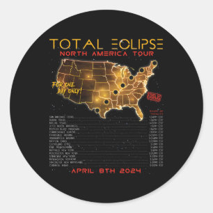 Total Solar Eclipse 2024 North America Tour Classic Round Sticker