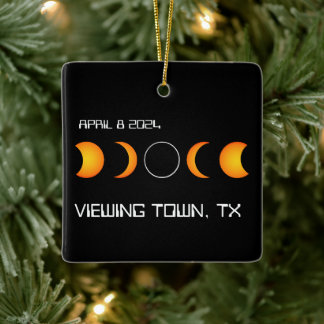 Total Solar Eclipse 2024 Personalised Town Memory Ceramic Ornament