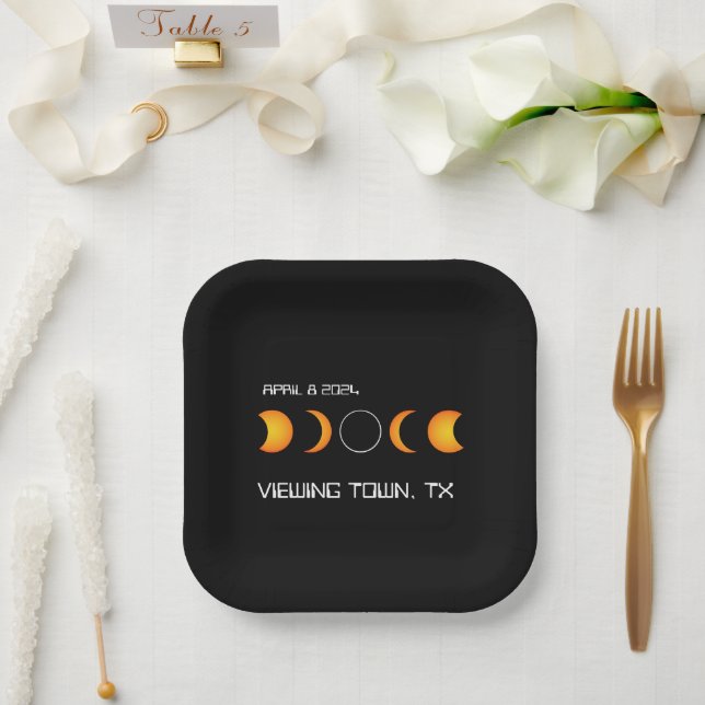 Total Solar Eclipse 2024 Personalised Town State Paper Plate (Wedding)