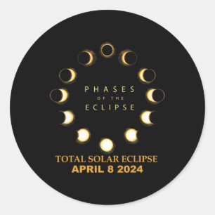 Total Solar Eclipse 2024 Phases April 8th  Classic Round Sticker