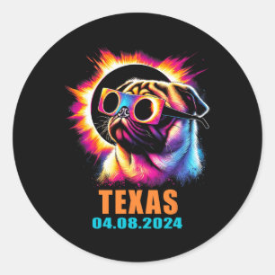 Total Solar Eclipse 2024 Pug Dog With Gles Classic Round Sticker