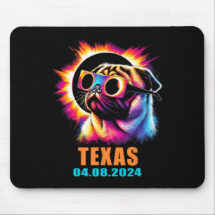 Total Solar Eclipse 2024 Pug Dog With Gles Mouse Pad