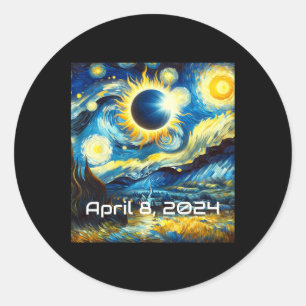 Total Solar Eclipse 2024 Starry Night Painting Van Classic Round Sticker