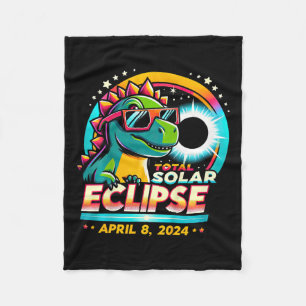 Total Solar Eclipse 2024 T-rex Wearing Solar Glass Fleece Blanket