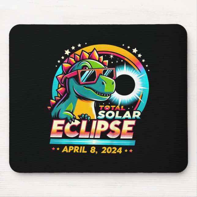 Total Solar Eclipse 2024 T-rex Wearing Solar Glass Mouse Pad (Front)