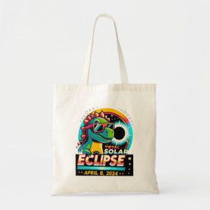 Total Solar Eclipse 2024 T-Rex Wearing Solar glass Tote Bag