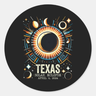 Total Solar Eclipse 2024 Texas April 8 Abstract Mo Classic Round Sticker