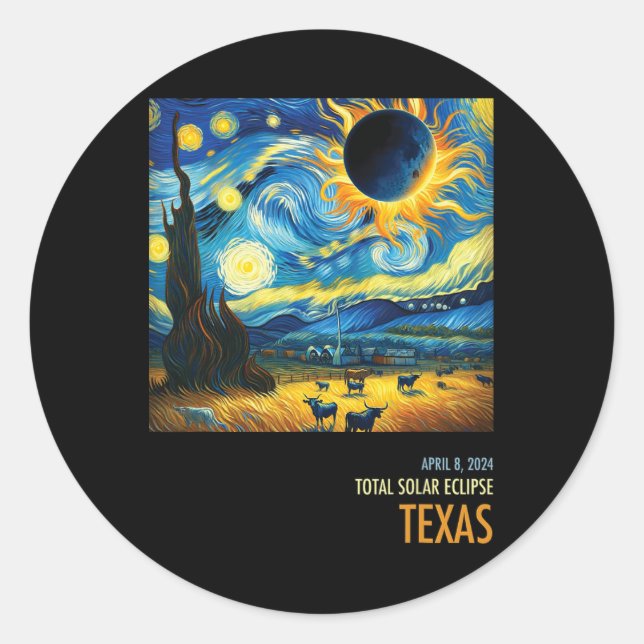 Total Solar Eclipse 2024 Texas  Classic Round Sticker (Front)