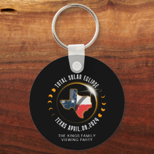 Total Solar Eclipse 2024 Texas State Family Name Key Ring
