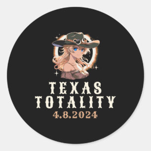 Total Solar Eclipse 2024 Texas Totality Anime Cowg Classic Round Sticker