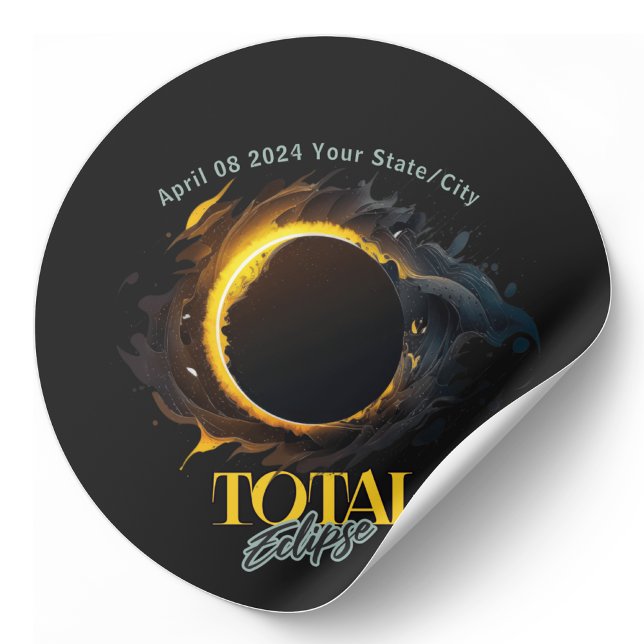Total Solar Eclipse 2024 Your City State Black  Classic Round Sticker (Creator Uploaded)