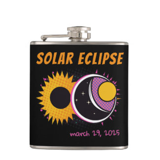 Total solar eclipse 2025 pop art design hip flask