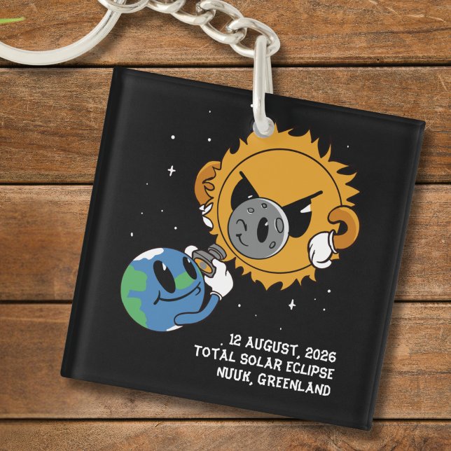 Total Solar Eclipse 2026 Greenland Photobomb Key Ring (Change city, or other text, to personalize.  Matching items available)
