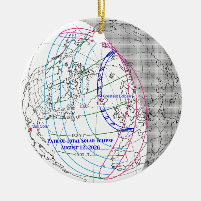 Total Solar Eclipse 2026 Map Ceramic Ornament (Front)