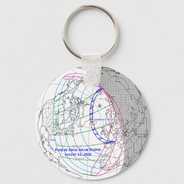 Total Solar Eclipse 2026 Map Key Ring (Front)