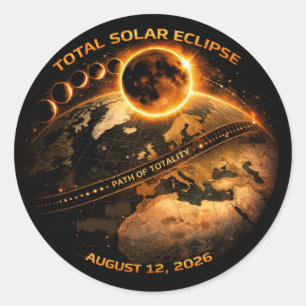 Total Solar Eclipse 2026 Path of Totality Classic Round Sticker
