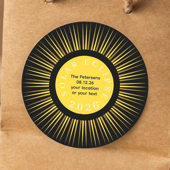 Total solar eclipse 2026 your name personalized classic round sticker (Creator Uploaded)