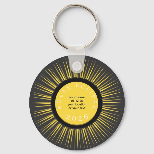 Total solar eclipse 2026 your text personalized key ring (Front)