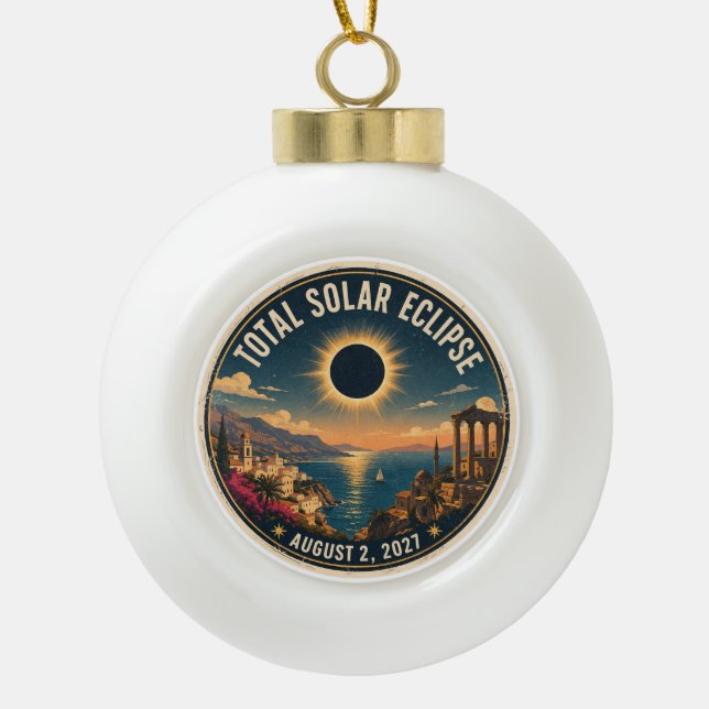 Total Solar Eclipse 2027  Ceramic Ball Christmas Ornament (Front)