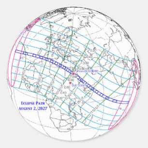 Total Solar Eclipse 2027 Map Classic Round Sticker