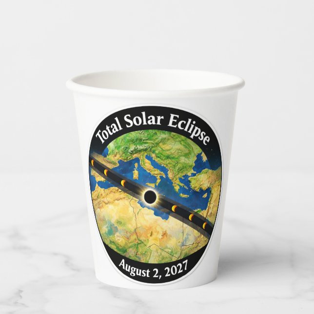 Total Solar Eclipse 2027 Map Paper Cups (Front)