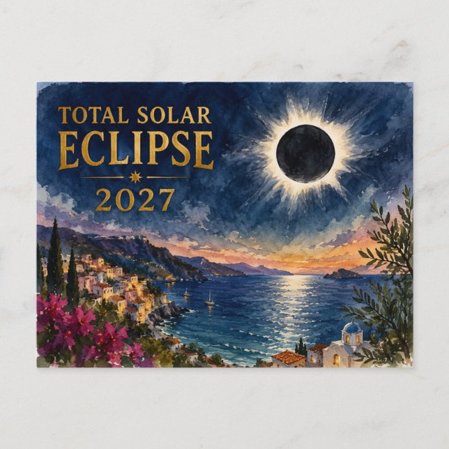 Total Solar Eclipse 2027 Mediterranean  Holiday Postcard (Front)