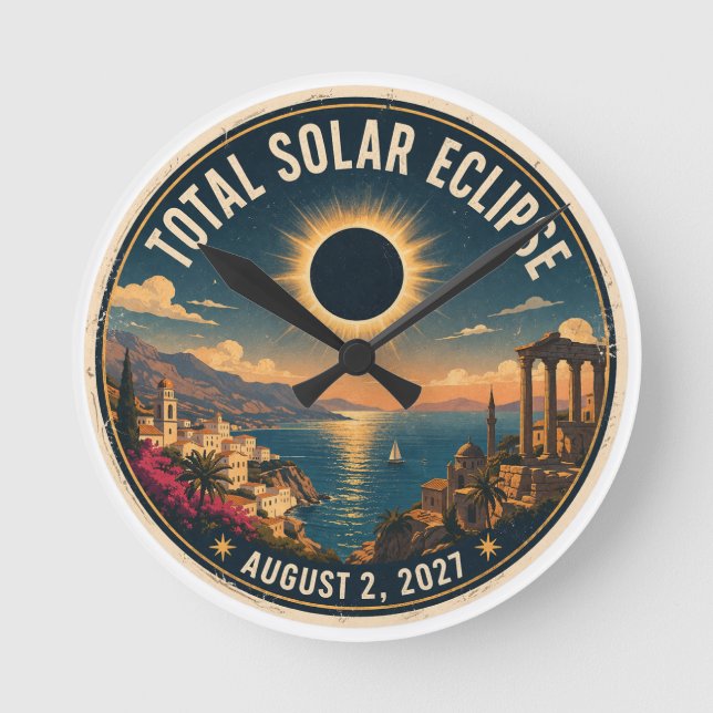 Total Solar Eclipse 2027  Round Clock (Front)