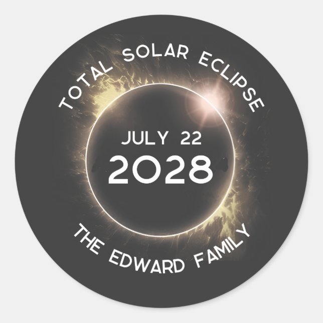Total Solar Eclipse 2028 Personalised Classic Round Sticker (Front)