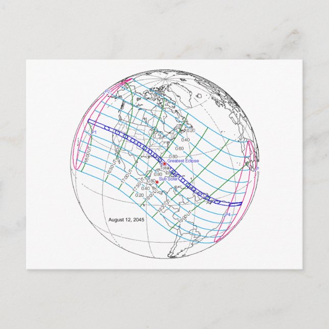 Total Solar Eclipse 2045 Global Path Postcard (Front)