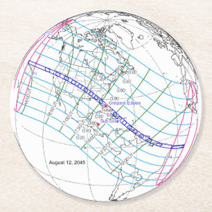 Total Solar Eclipse 2045 Global Path Round Paper Coaster