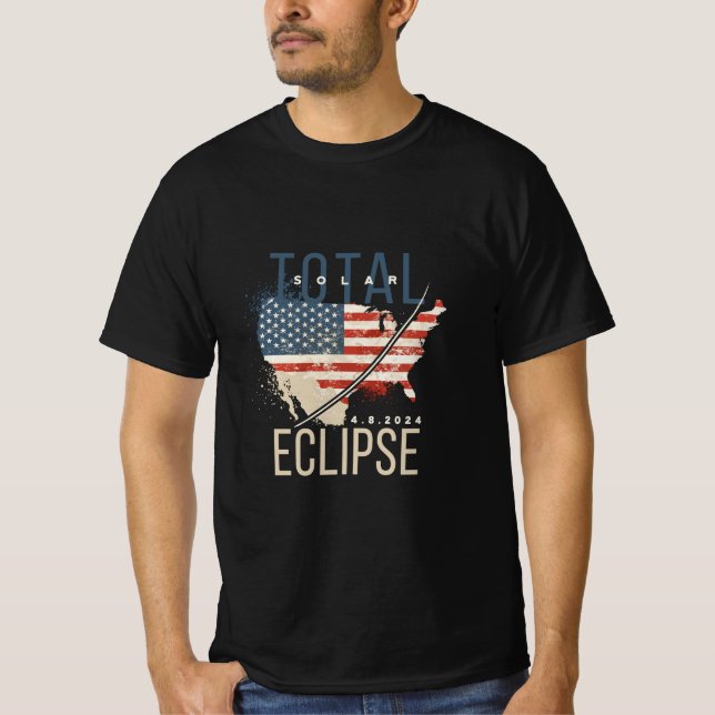 TOTAL SOLAR ECLIPSE 4.8.2023 USA MAP DISTRESSED  T-Shirt (Front)