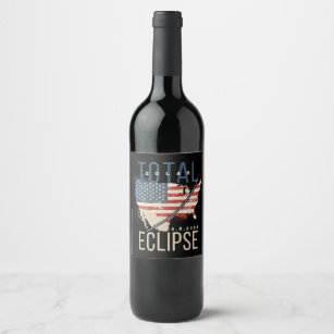 Total Solar Eclipse 4.8.2024 Patriotic USA Map Wine Label
