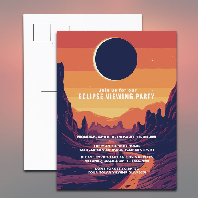 Total Solar Eclipse 4.8.2024 Scenic Viewing Party Invitation Postcard (Personalize with your event details)