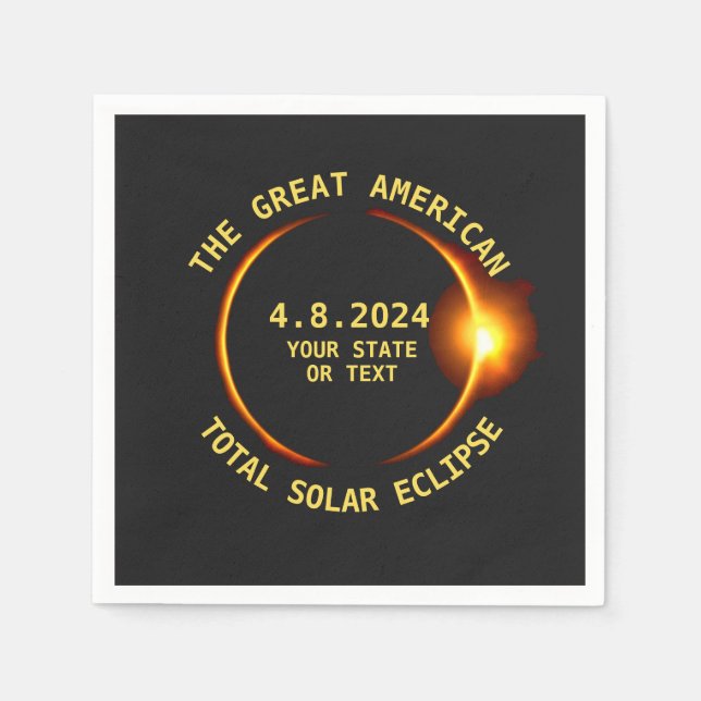 Total Solar Eclipse 4.8.2024 USA Custom Text Napkin (Front)