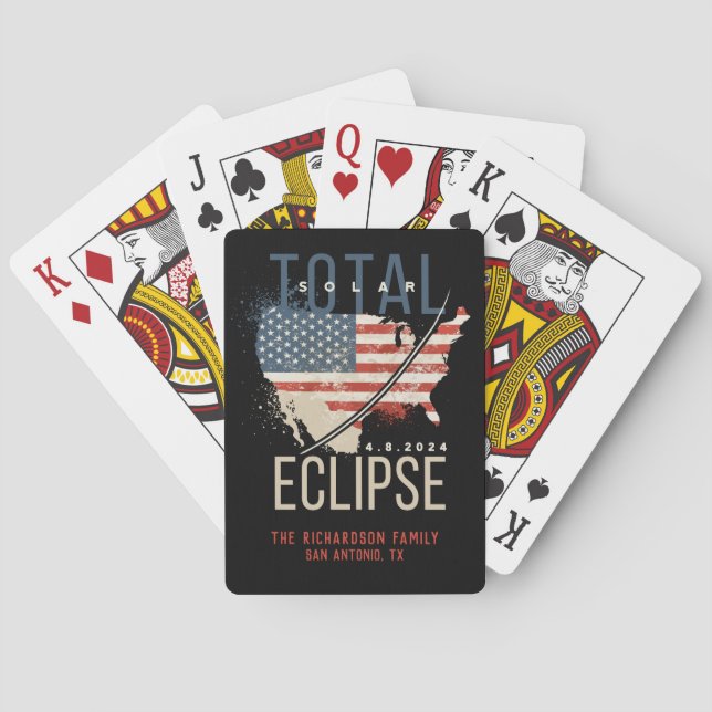 Total Solar Eclipse 4.8.2024 USA Map Personalised Playing Cards (Back)