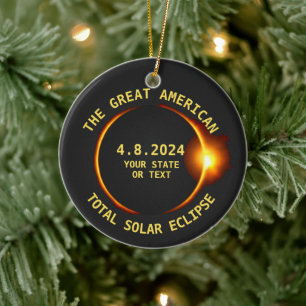 Total Solar Eclipse 8.21.2017 USA Custom Text Ceramic Tree Decoration
