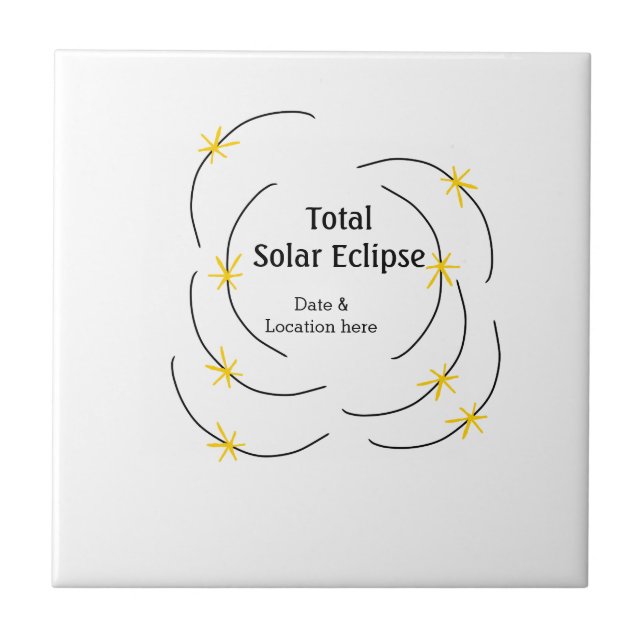 Total solar eclipse add date location half sun pat ceramic tile (Front)