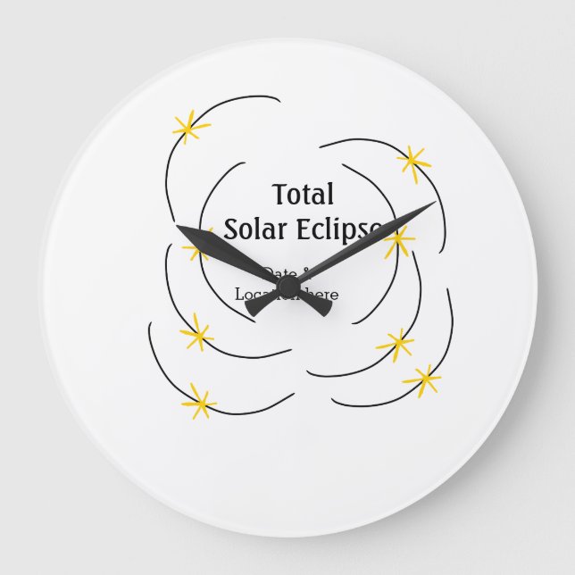 Total solar eclipse add date location half sun pat large clock (Front)