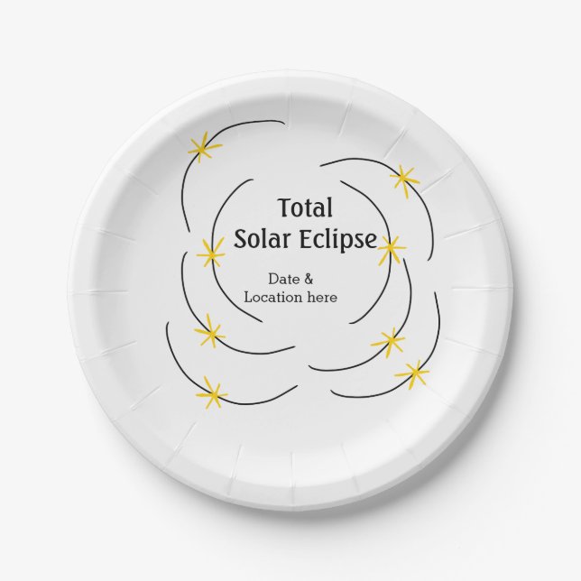 Total solar eclipse add date location half sun pat paper plate (Front)