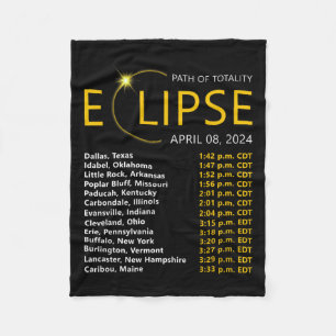 Total Solar Eclipse Apirl 08 2024 Eclipse Map Tota Fleece Blanket