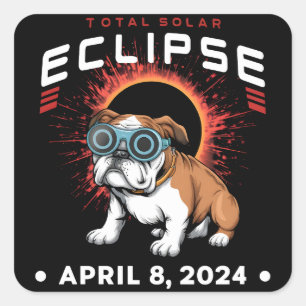 Total Solar Eclipse April 2024 Bulldog Lover Gifts Square Sticker