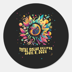 Total Solar Eclipse April 2024 Hippie Pop Art Classic Round Sticker