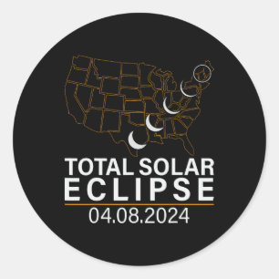 Total Solar Eclipse April 8 2024 America Usa Map T Classic Round Sticker