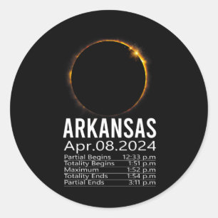 Total Solar Eclipse April 8 2024 Arkansas Schedule Classic Round Sticker