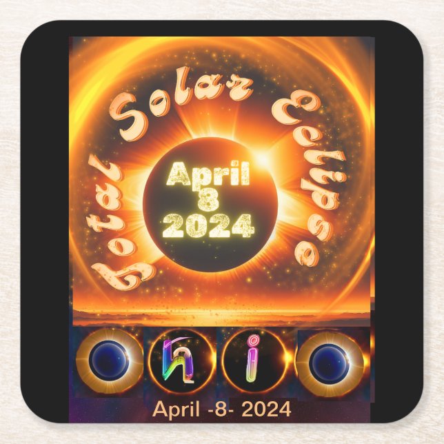 Total Solar Eclipse, April 8, 2024 -Ohio Square Paper Coaster (Front)
