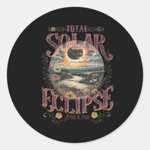 Total Solar Eclipse April 8 2024 Vintage Flowers A Classic Round Sticker